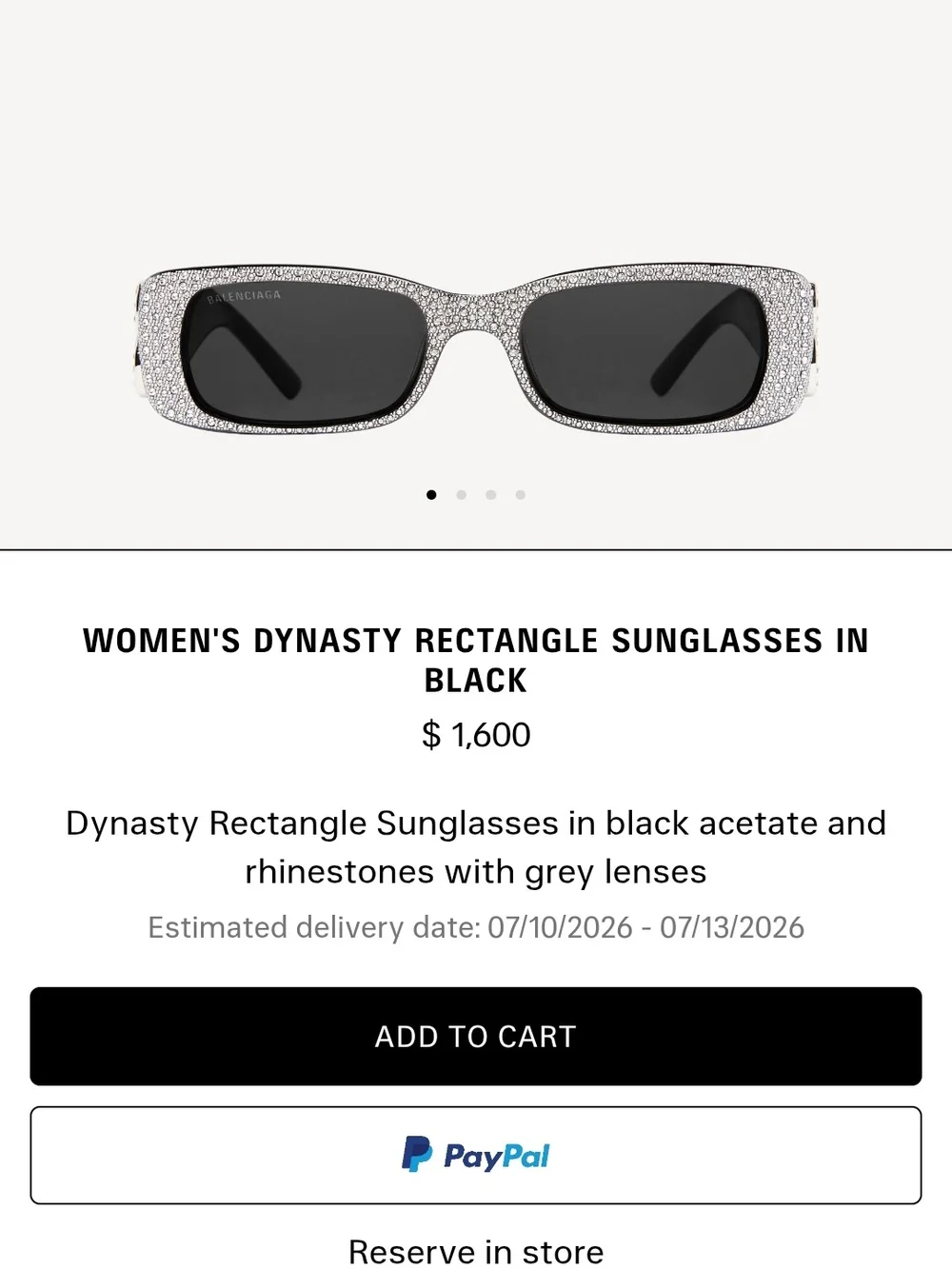 Balenciaga Women's Black Lens Silver Crystal-Embellished Rectangular Sunglasses